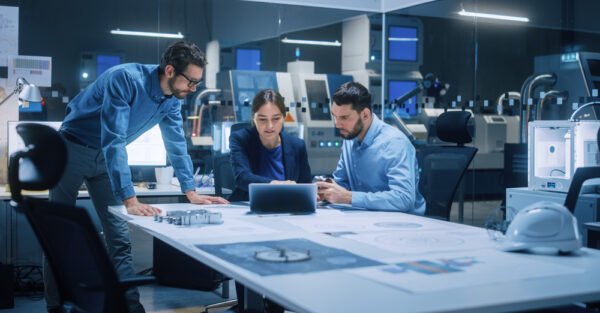 Factory,Office,Meeting,Room:,Team,Of,Engineers,Gather,Around,Conference